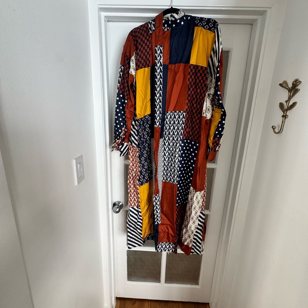 Tory Burch Patchwork Print Long Sleeve Belted Shi… - image 3